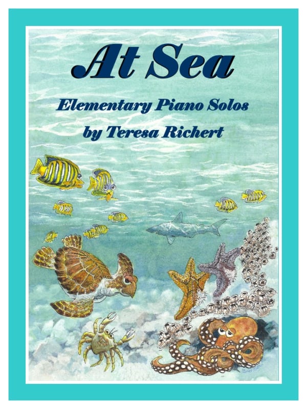 Piano book cover: Sea creatures including a sea turtle, octopus and starfish.