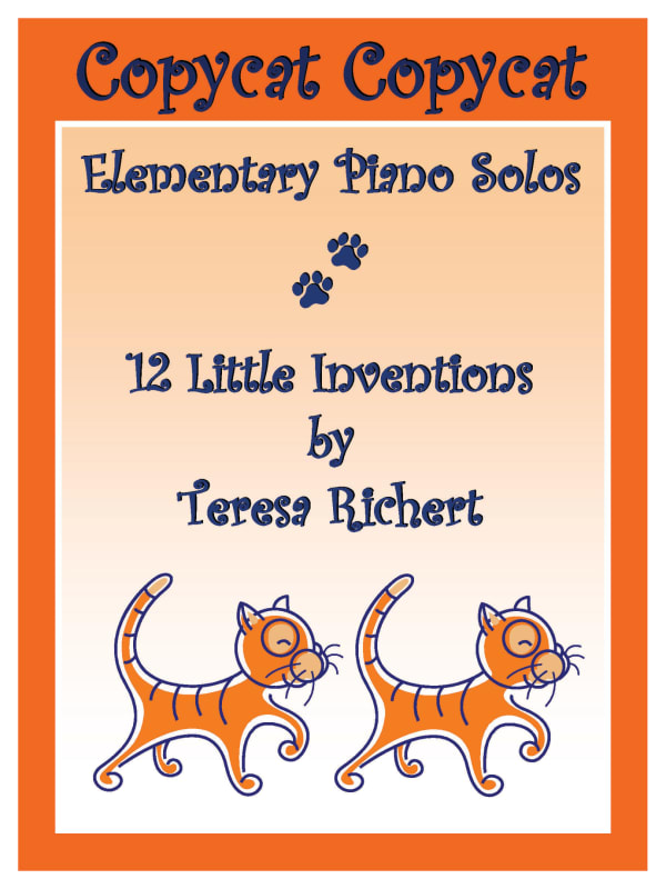 Piano book cover: Two orange cartoon cats, one behind the other.