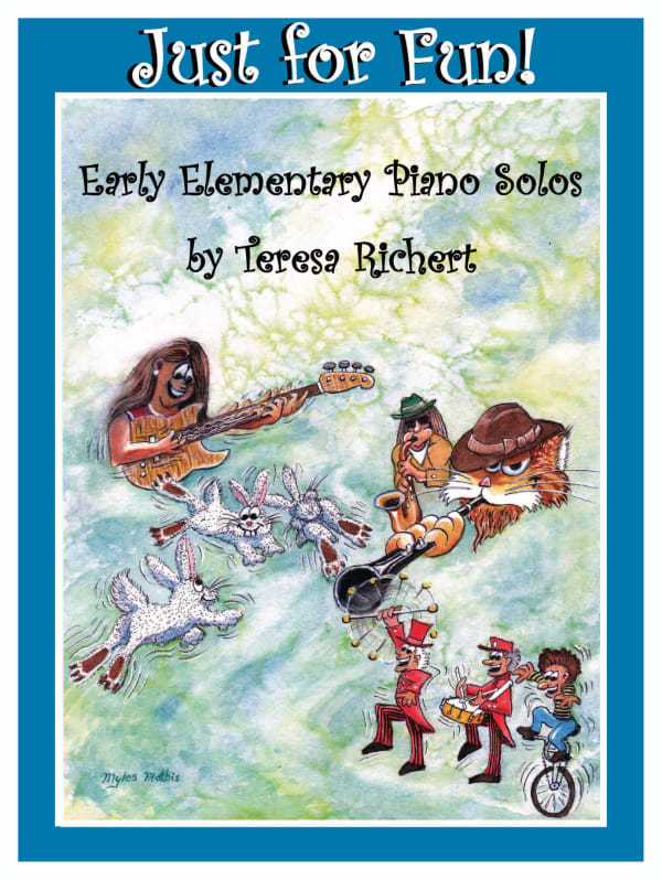 Piano Book Cover: Musicians, dancing bunnies and a parade.