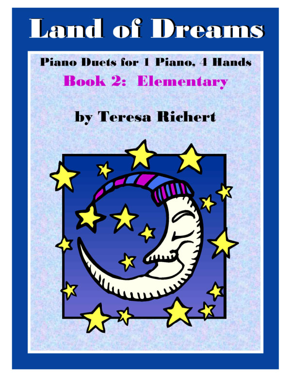 Piano book cover: A sleeping moon surrounded by stars.