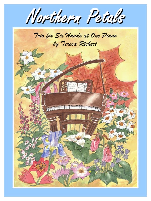 Piano book cover: A grand piano surrounded by flowers.