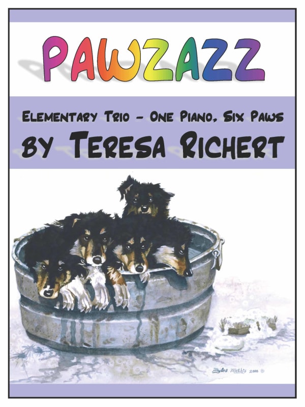Piano book cover: Collie puppies in a washtub.