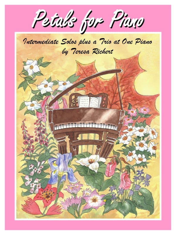 Piano book cover: A grand piano surrounded by flowers.