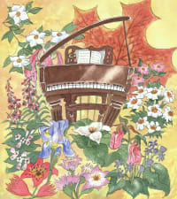 Picture of a piano with flowers