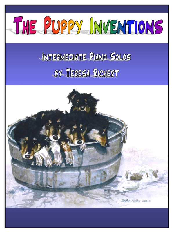 Piano book cover: Collie puppies in a washtub.
